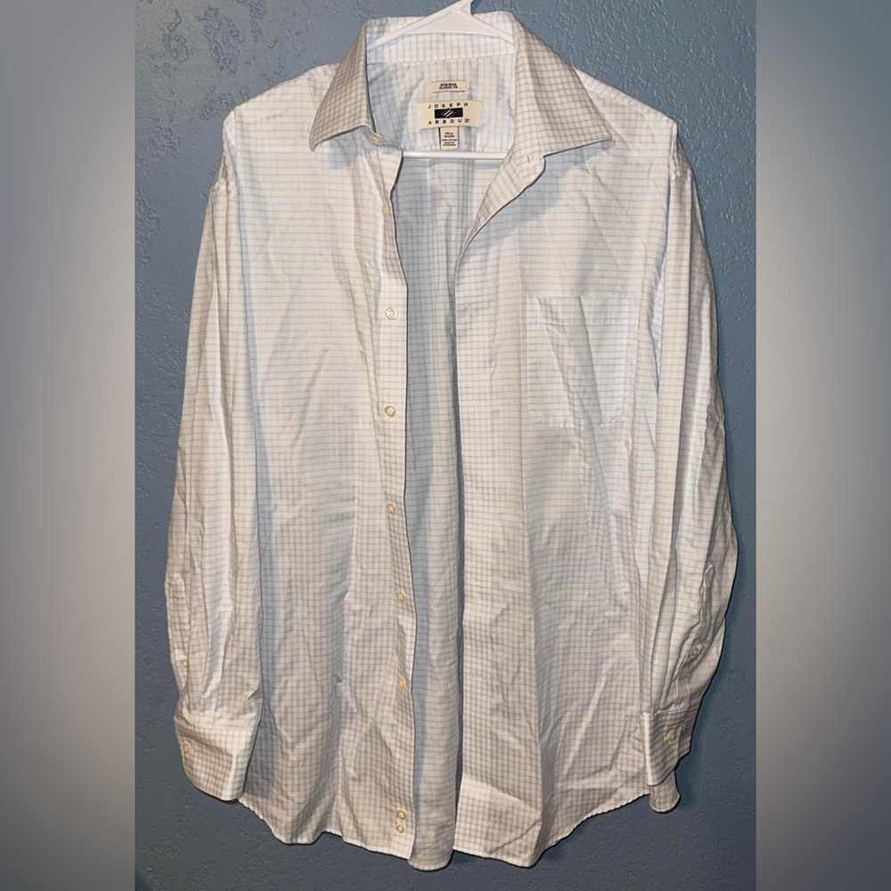 Joseph Abboud White Dress Shirt with Light Blue Windowpane